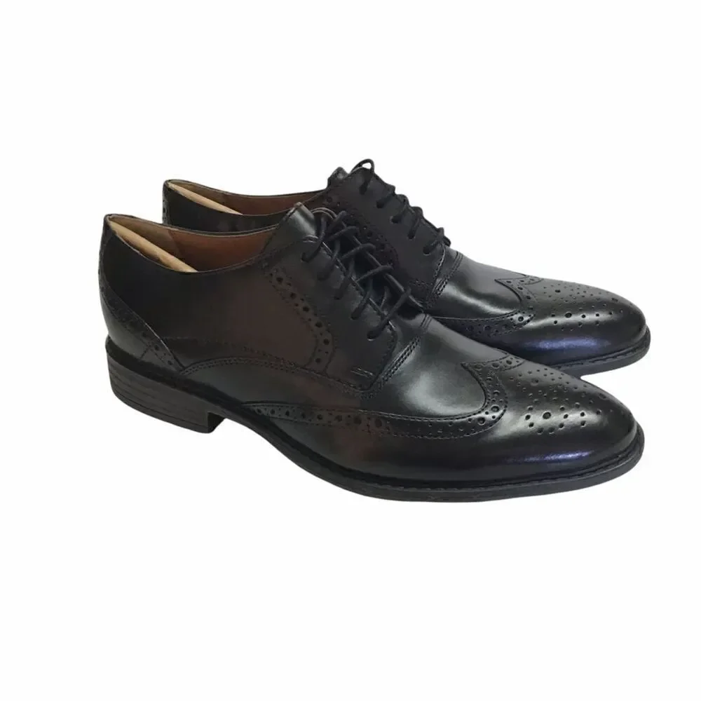 Bostonian Garvan Edge Mens 12 M Wingtip Oxford Dress Shoes Black Leather NEW